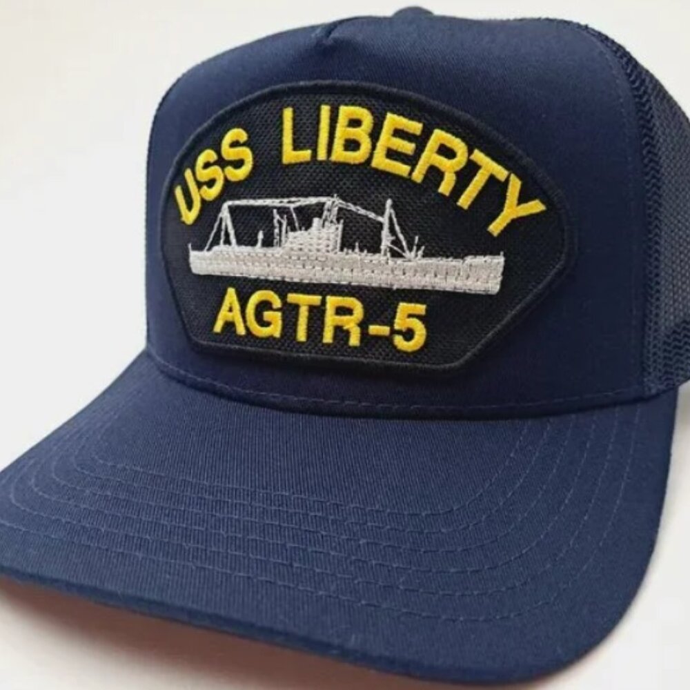 USS Liberty AGTR-5 Patch Mesh Hat Baseball Cap Adjustable Snapback Blue - Picture 2 of 4